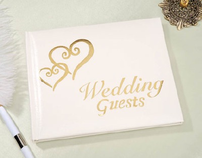 Gold Hearts Wedding Guest Book - White