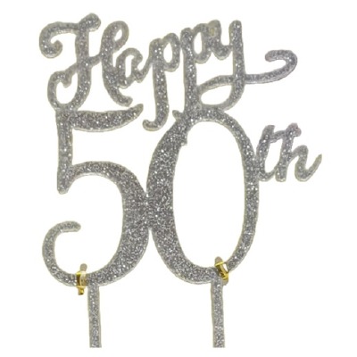 Happy 50th Silver Glitter Cake Pic