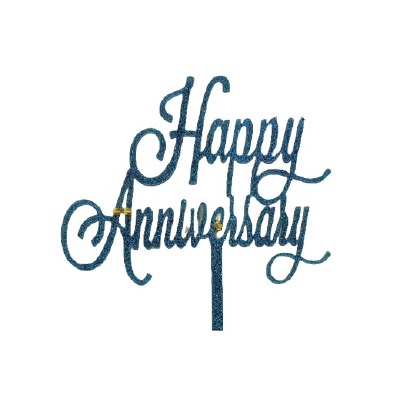Happy Anniversary Blue Glitter Cake Pic