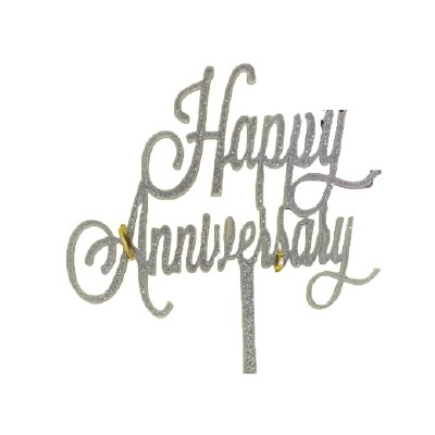 Happy Anniversary Silver Glitter Cake Pic