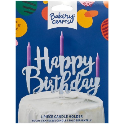 Silver Happy Birthday Cake Topper