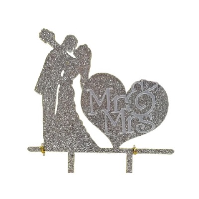 Bride & Groom Silver Glitter Cake Pic