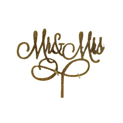 Mr. & Mrs. Gold Glitter Cake Pic