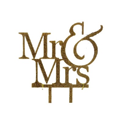 Mr. & Mrs. Gold Glitter Cake Pic