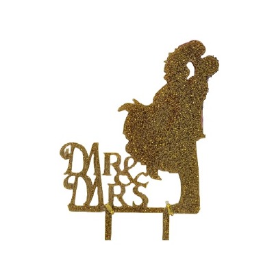 Mr. & Mrs. Couple Lifted Gold Glitter Cake Pic