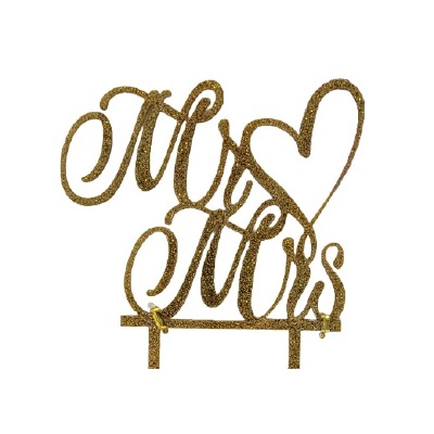 Mr. & Mrs. Gold Glitter Cake Pic