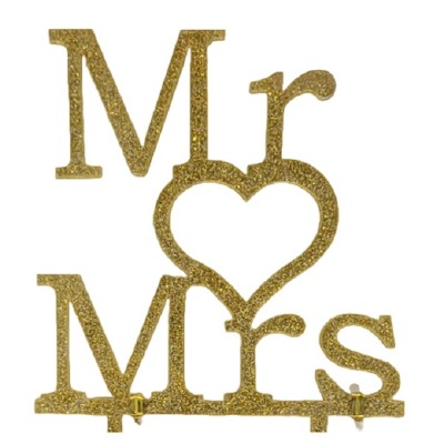 Mr. & Mrs. Gold Glitter Cake Pic