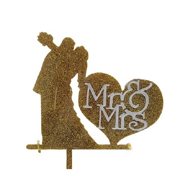 Mr. & Mrs. Heart Gold Glitter Cake Pic