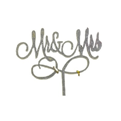 Mr. & Mrs. Cursive Silver Glitter Cake Pic
