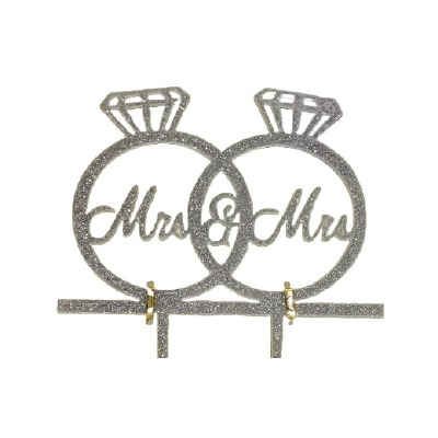 Mr. & Mrs. Wedding Rings Silver Glitter Cake Pic