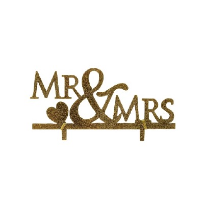 Mr. & Mrs. Gold Glitter Cake Pic