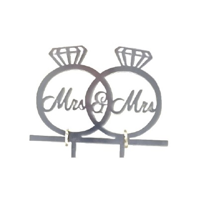 Mrs. & Mrs. Wedding Rings Silver Cake Pic