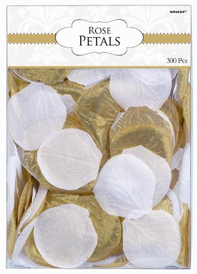 Fake Rose Petals 300 Count Gold and White