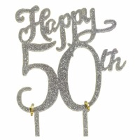 Happy 50th Silver Glitter Cake Pic