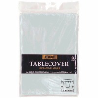 Plastic Tablecover 84" Round Silver