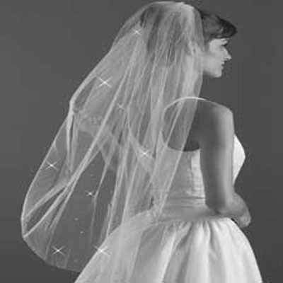 Wedding Veil Blunt Edge Rhinstone 38 Inches