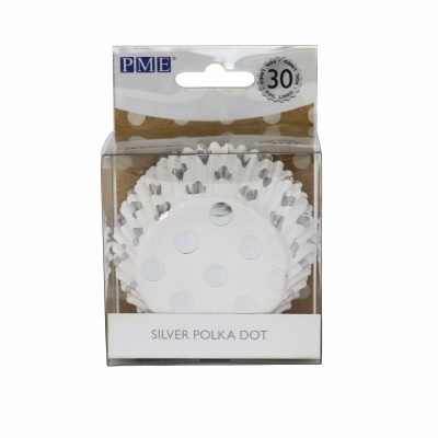White w/Silver Polka Dots Baking Cups 30CT