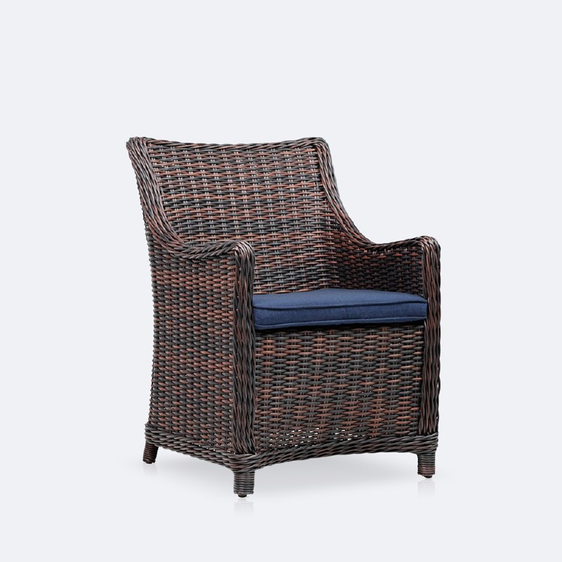 Willow Dining Armchair - Brown Mixed Wicker/Azure Cushion