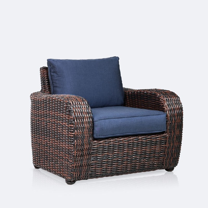 Willow Club Chair - Brown Mixed Wicker/Azure Cushion