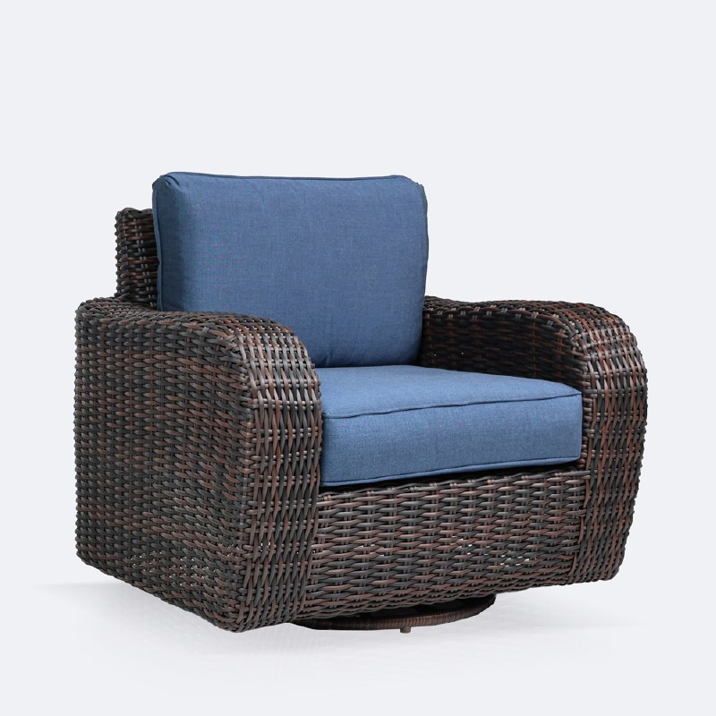 Willow Swivel Club Chair - Brown Mixed Wicker/Azure Cushion