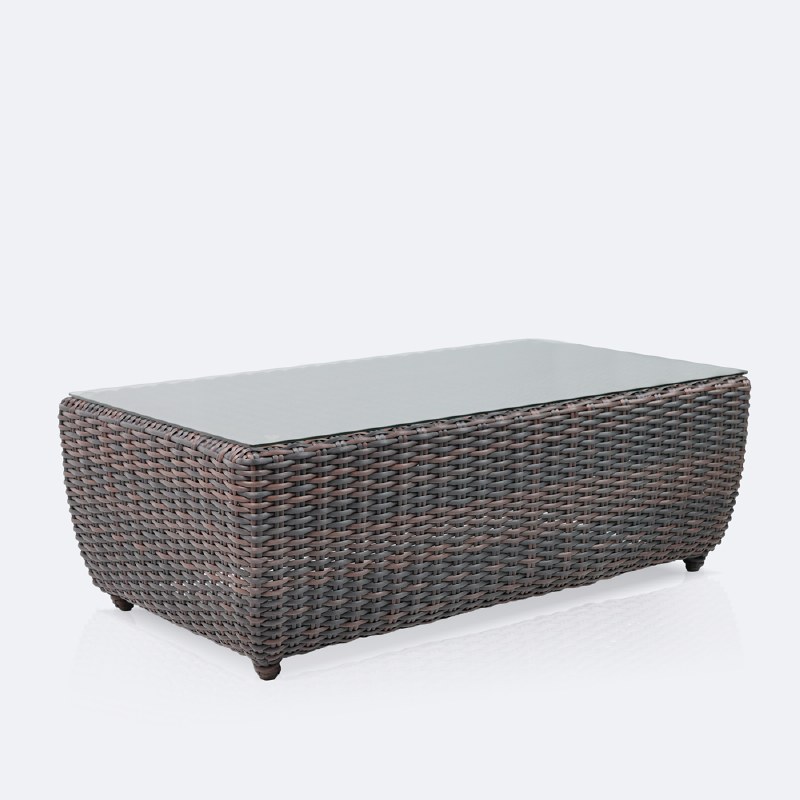Willow Coffee Table - Brown Mixed Wicker/Glass Top