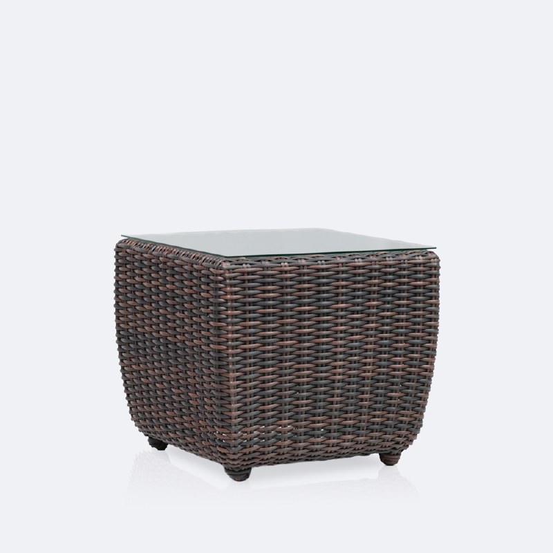 Willow End Table - Brown Mixed Wicker/Glass Top
