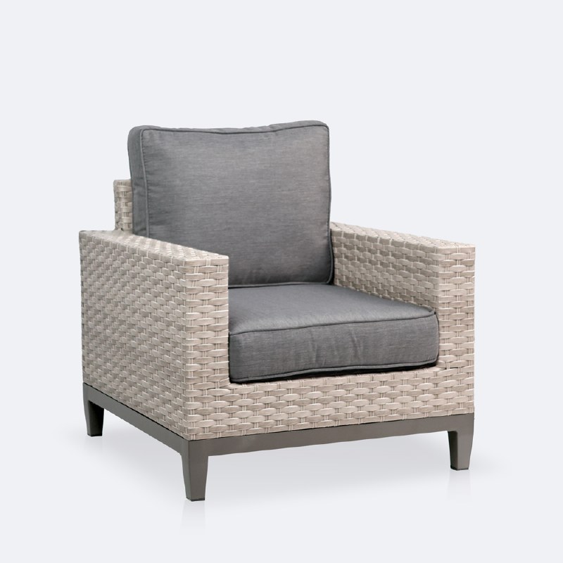 Catalina Club Chair - Taupe/Grey Wicker-Grey Cushions