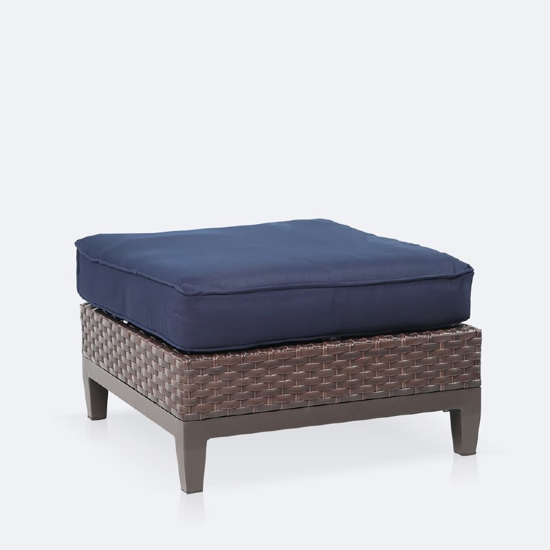 Catalina Ottoman - Brown Wicker- Navy Cushion