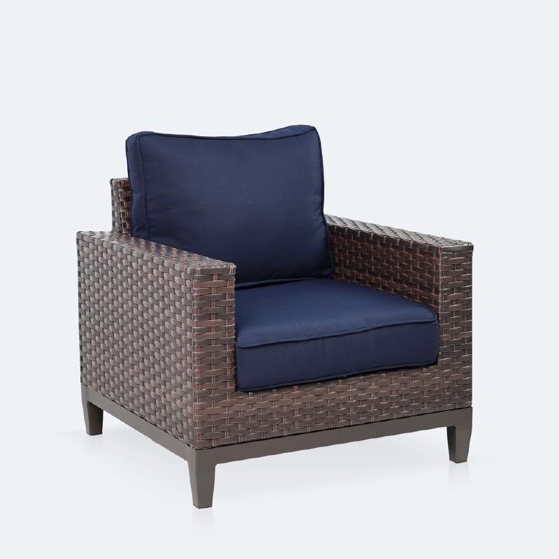 Catalina Club Chair- Brown Wicker- Navy Cushions