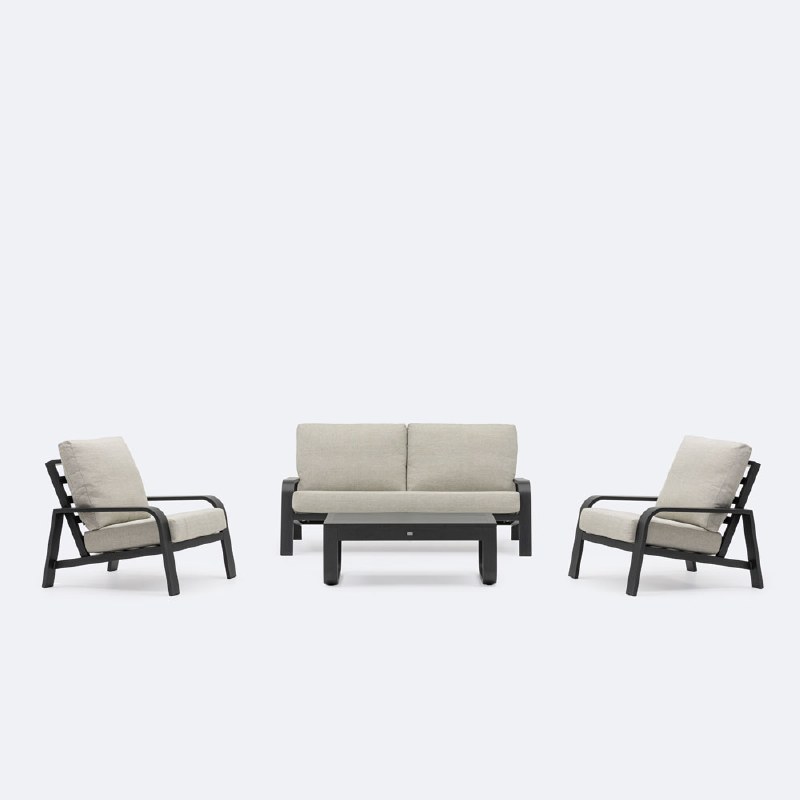 Harbour Conversation Set - Black Frame - Birch Cushions