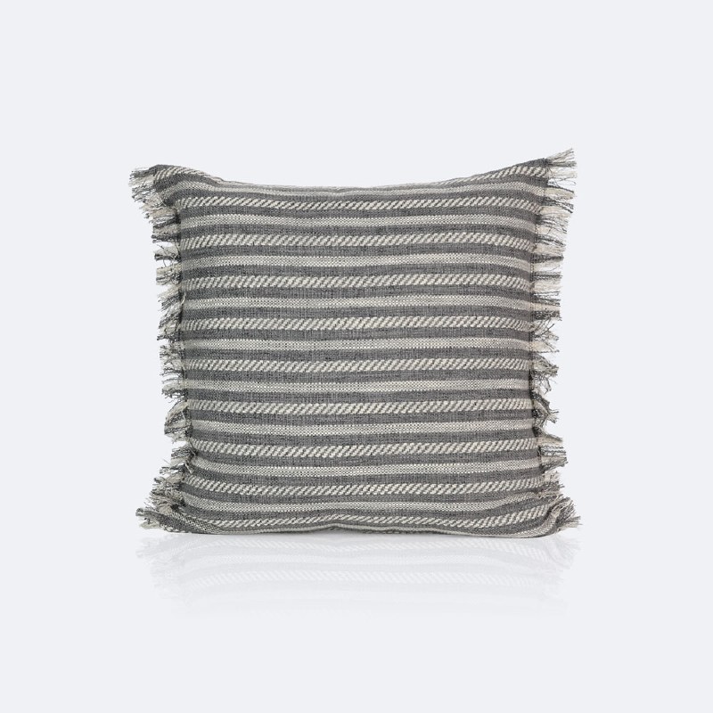 18"x18" Throw Pillow - Grey Stripes with Fringe