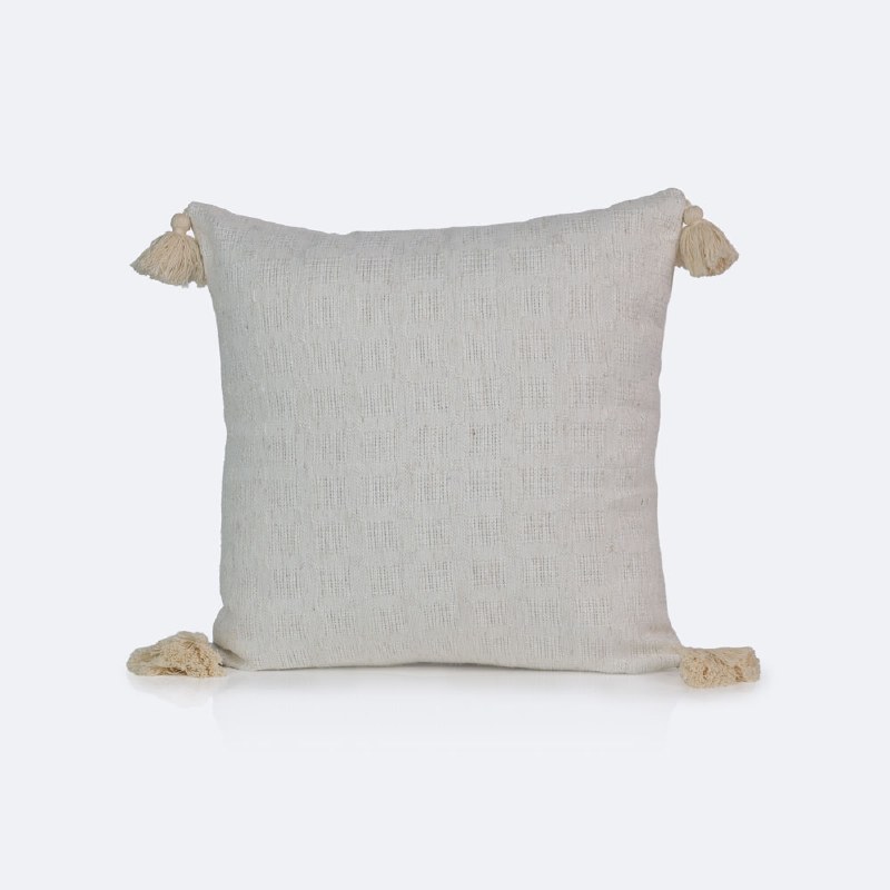 18"x18" Throw Pillow - Beige with Tassels