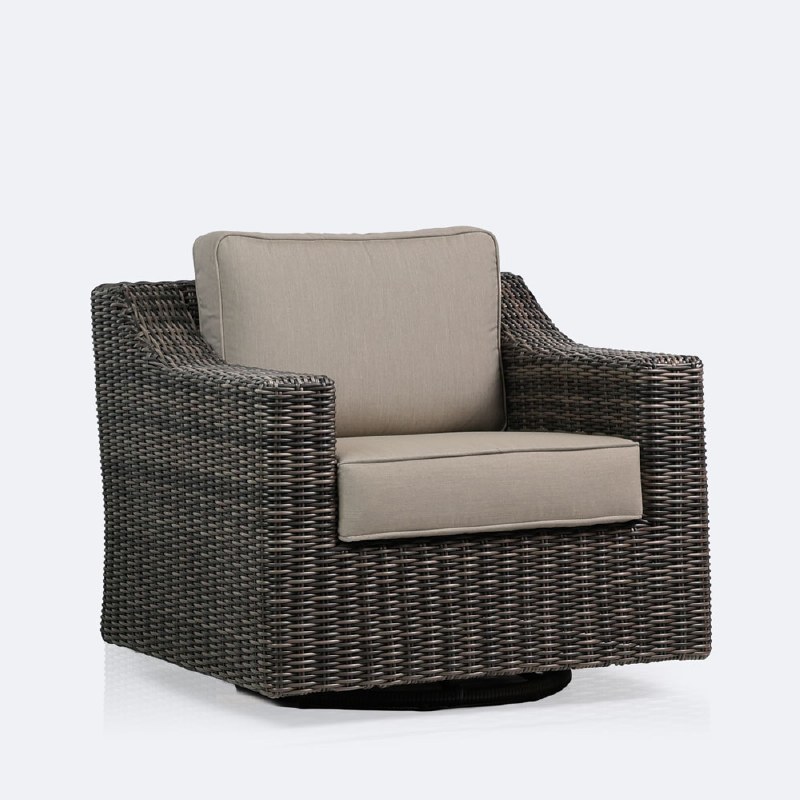 Hampton Swivel Club Chair - Taupe Mixed Wicker/Beige Cushion