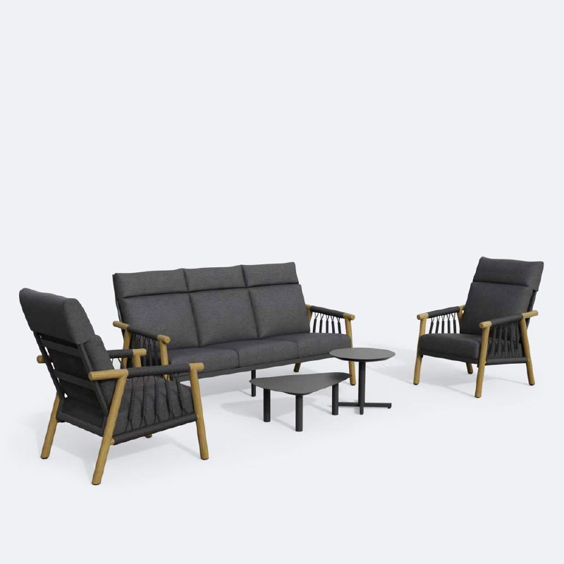 Kaiya Conversation Set - Brushed Wood Frame / Graphite Cushion