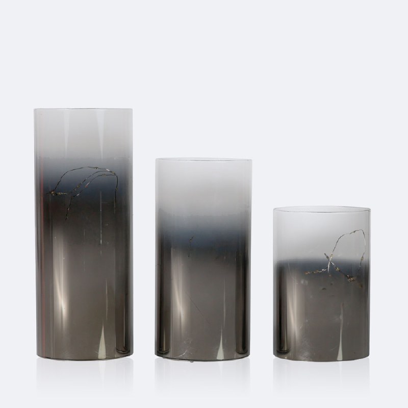 Smoked Glass Cylinders with LED Lights - Set of 3