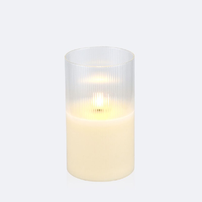 LED Fluted Glass Candle - M