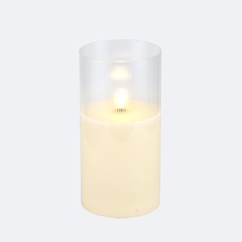 LED Fluted Glass Candle - L