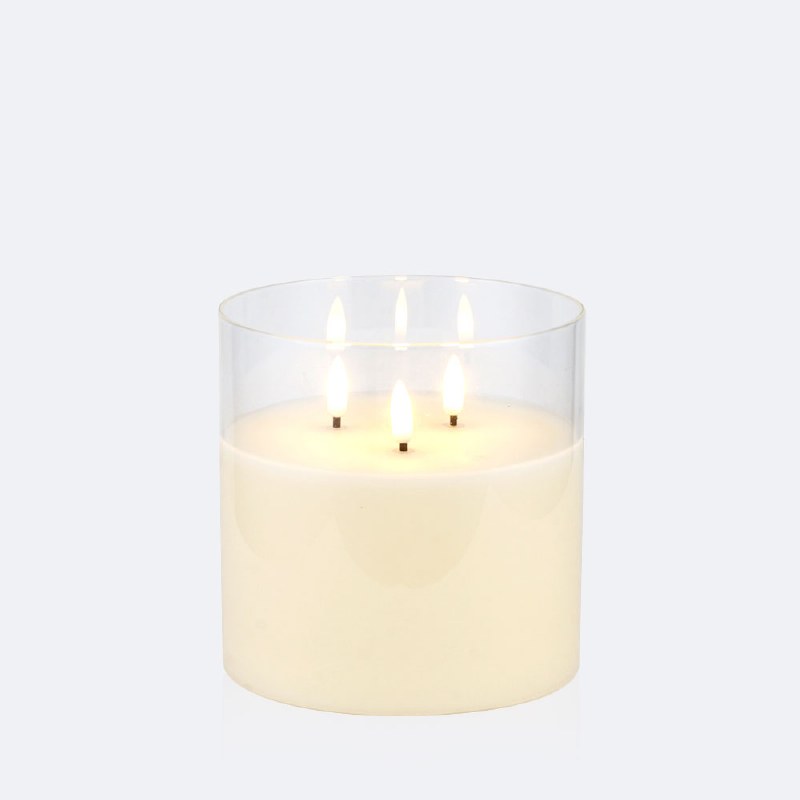 LED  3 Wick Candle with Glass