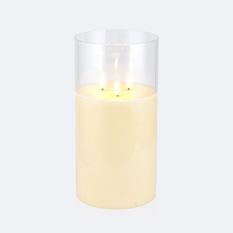 LED  3 Wick Candle with Glass