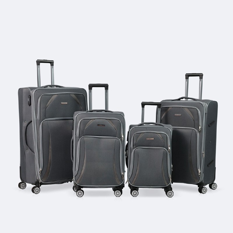 4-Piece Soft Side Spinner Wheels Luggage Set- Grey