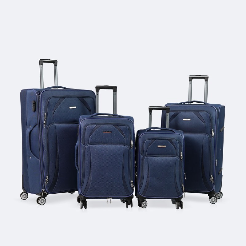 4-Piece Soft Side Spinner Wheels Luggage Set- Navy