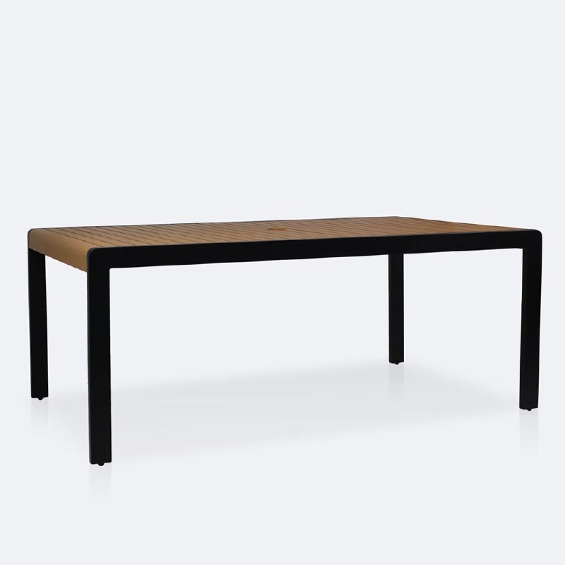 Napa Dining Table - Black Frame - Wood-look Slat Table Top