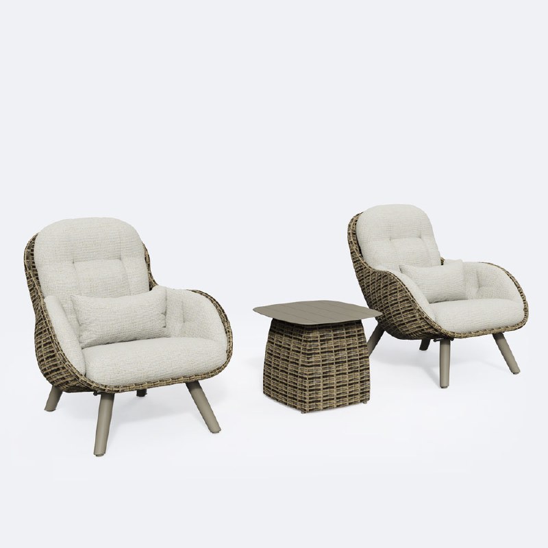 Palm Wicker Set - Taupe Frame / Coffee Wicker / Cream Cushion