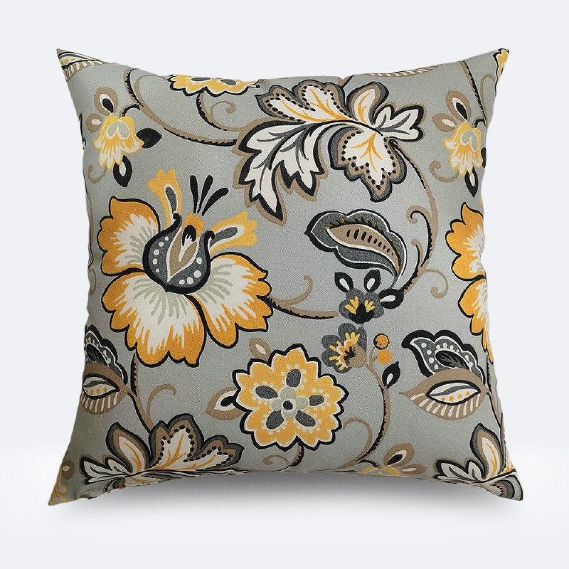 Throw Pillow 18&quot;x18&quot; - Grey &amp; Yellow Floral Paisley