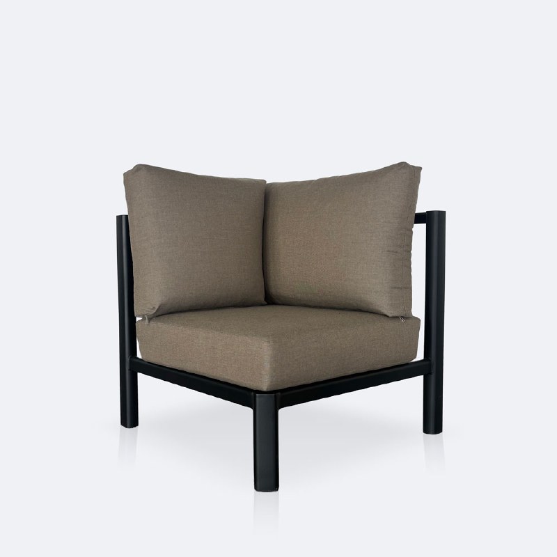 Rumi Corner Chair - Woodlook/Black Frame / DotBella Truffle Cushion