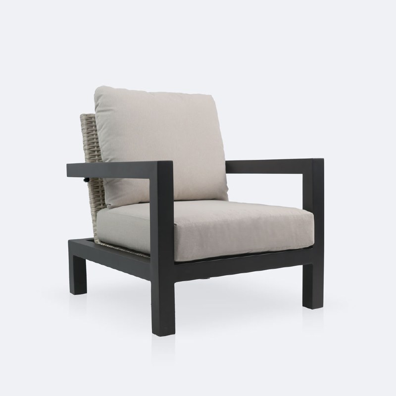 Troy Club Chair - Black Frame - Beige Cushions