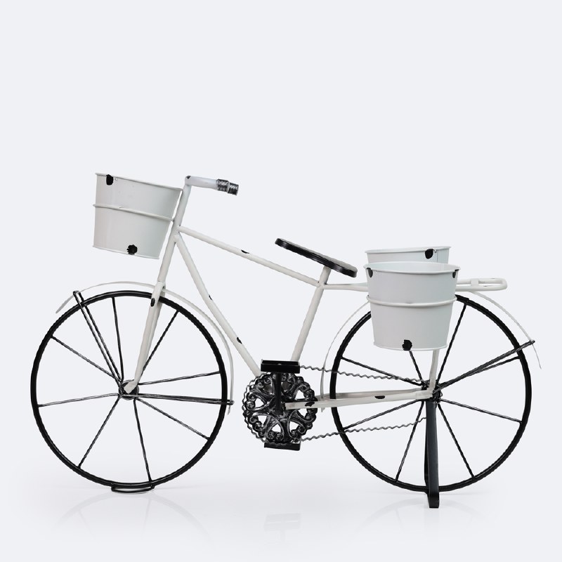 Decorative Metal Bicycle Planter - White