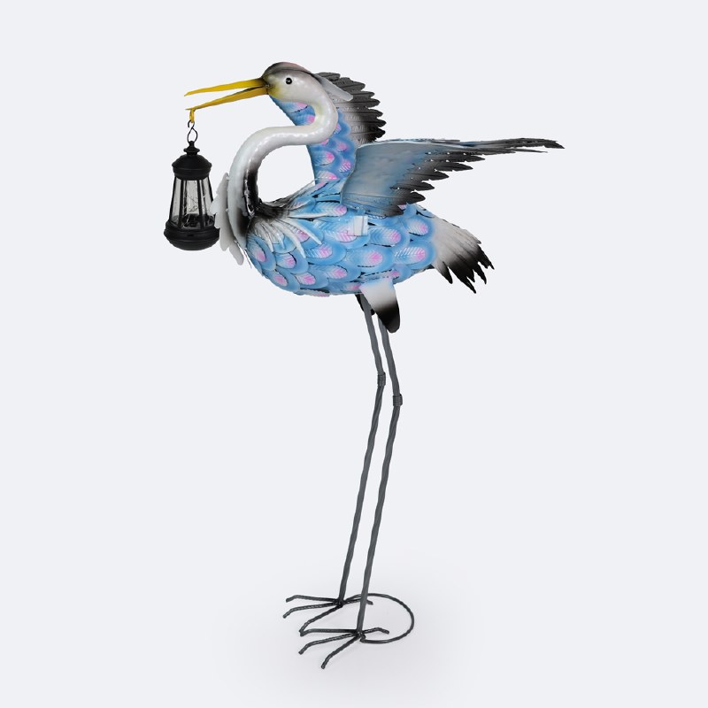 Metal Garden Crane With Solar Lights - Blue