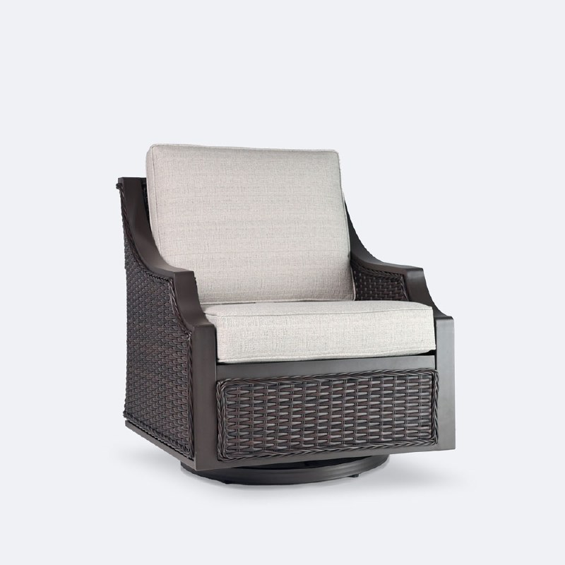 Vienna Club Swivel Glider - Brown Frame/Wicker, Linen Cushions