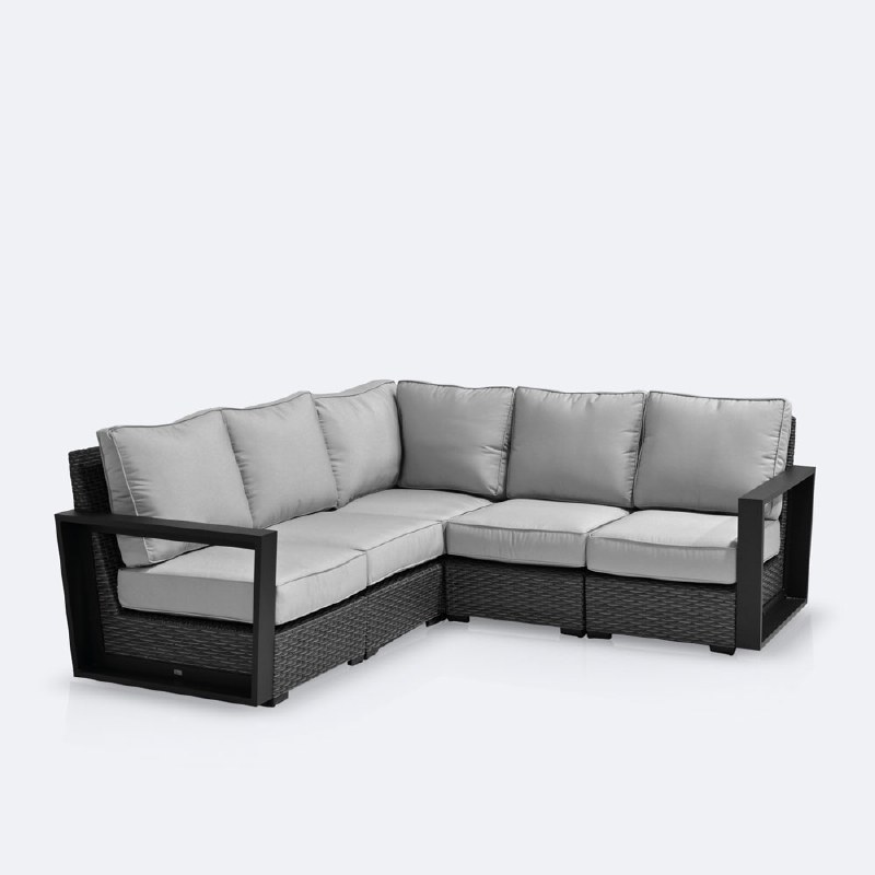 Bala Sectional Set - Grey Mixed Wicker/ Dove cushions